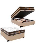 Cama Box Baú Casal Sintético + Colchão Molas Ensacadas Texas Colchões 138x188x67cm Cor:bege