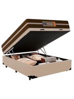 Cama Box Baú Casal Sintético + Colchão Molas Ensacadas Texas Colchões 138x188x67cm Cor:bege