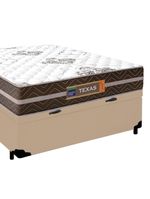 Cama Box Baú Casal Sintético + Colchão Molas Ensacadas Texas Colchões 138x188x67cm Cor:bege