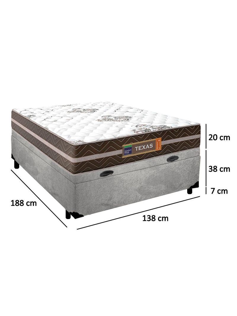 Cama Box Baú Casal Suede Colchão Molas Ensacadas Colchões 138cm Suporta Até 120 Kg Por Pessoa cinza
