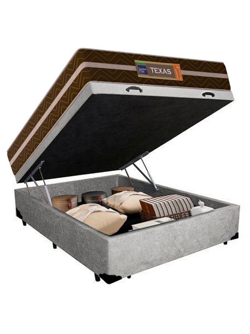 Cama Box Baú Casal Suede Colchão Molas Ensacadas Colchões 138cm Suporta Até 120 Kg Por Pessoa cinza