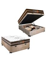 Cama Box Baú Casal Suede + Colchão Molas Ensacadas Texas Colchões Bege 138cm