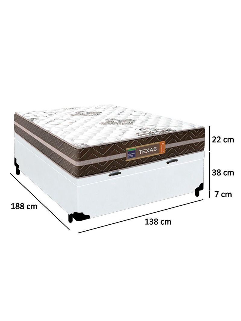Cama Box Baú Casal Sintético Colchão Molas Ensacadas 138cm Branco Suporta Até 120 Kg Por Pessoa