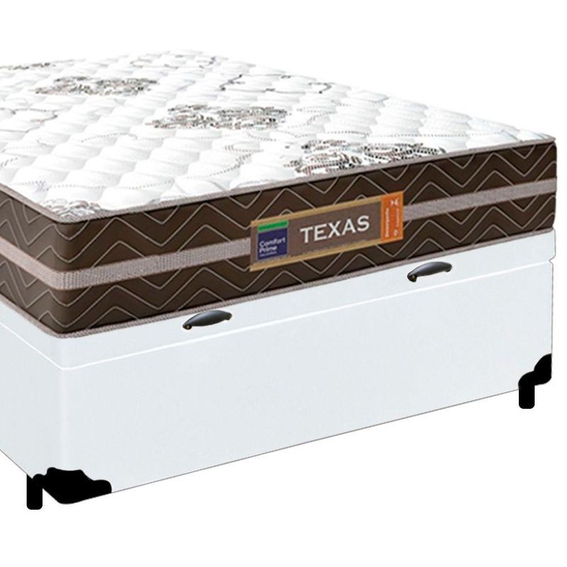 Cama Box Baú Casal Sintético Colchão Molas Ensacadas 138cm Branco Suporta Até 120 Kg Por Pessoa