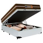 Cama Box Baú Casal Sintético Colchão Molas Ensacadas 138cm Branco Suporta Até 120 Kg Por Pessoa