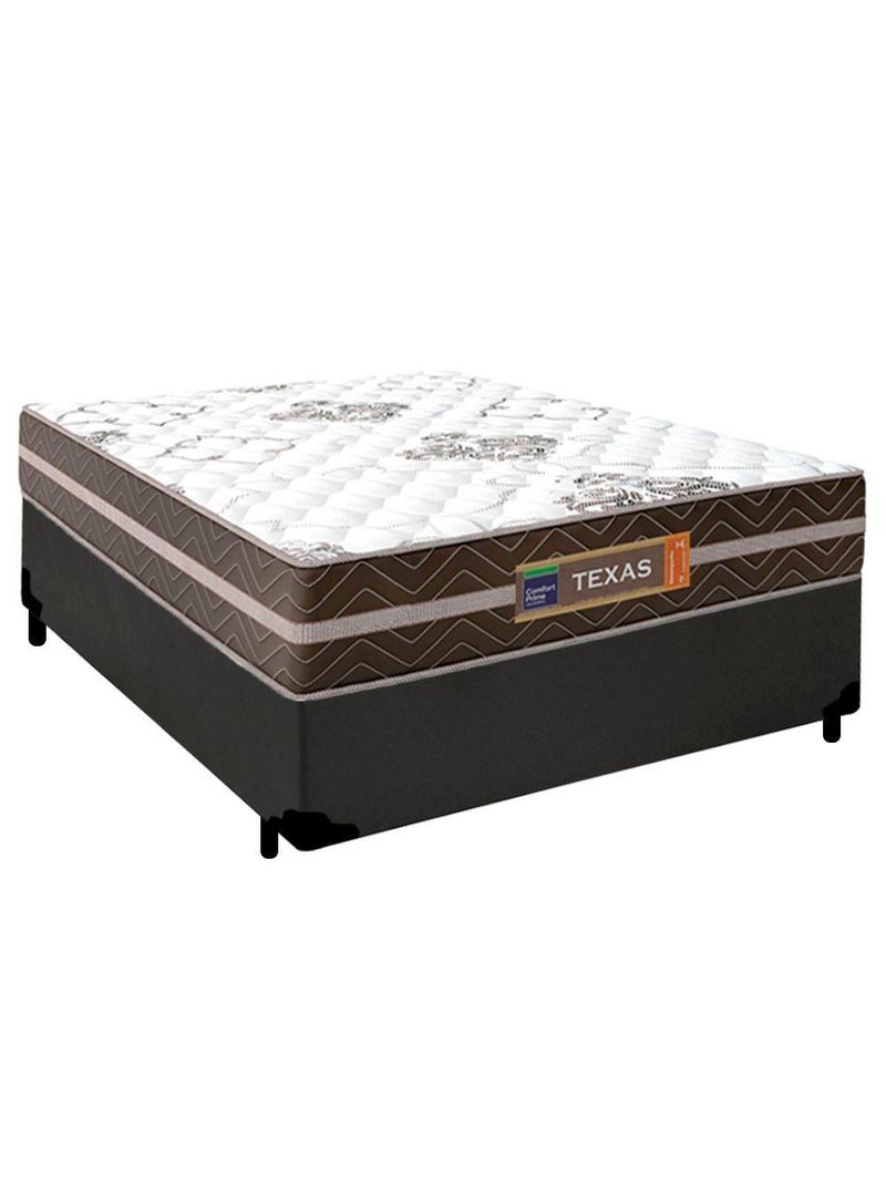 Cama Box Casal Sintético + Colchão Molas Ensacadas Texas Colchões 138cm Cinza - Suporta Até 120 Kg Por Pessoa