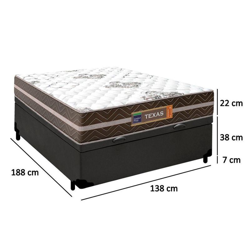 Cama Box Casal Sintético + Colchão Molas Ensacadas Texas Colchões 138cm Cinza - Suporta Até 120 Kg Por Pessoa