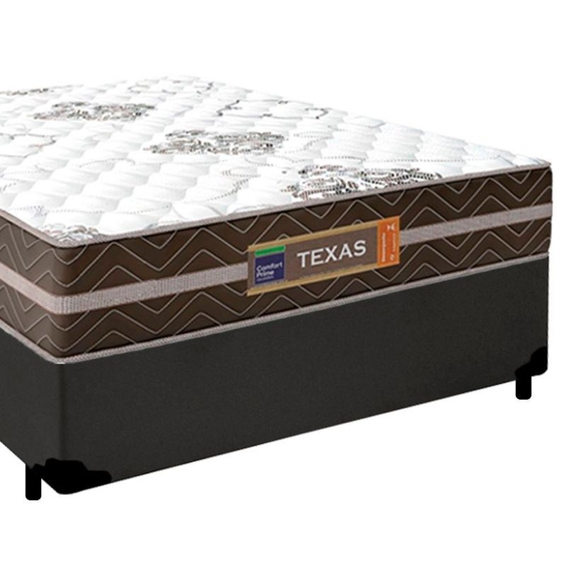 Cama Box Casal Sintético + Colchão Molas Ensacadas Texas Colchões 138cm Cinza - Suporta Até 120 Kg Por Pessoa