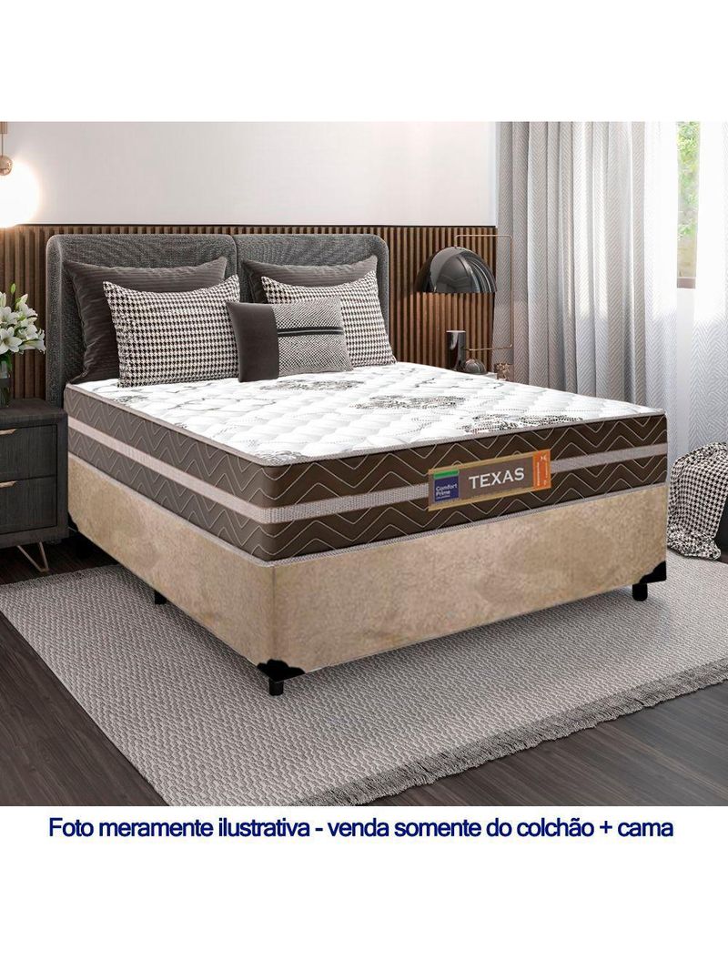Cama Box Casal Suede + Colchão Molas Ensacadas Texas Colchões 138cm Bege - Suporta Até 120 Kg Por Pessoa
