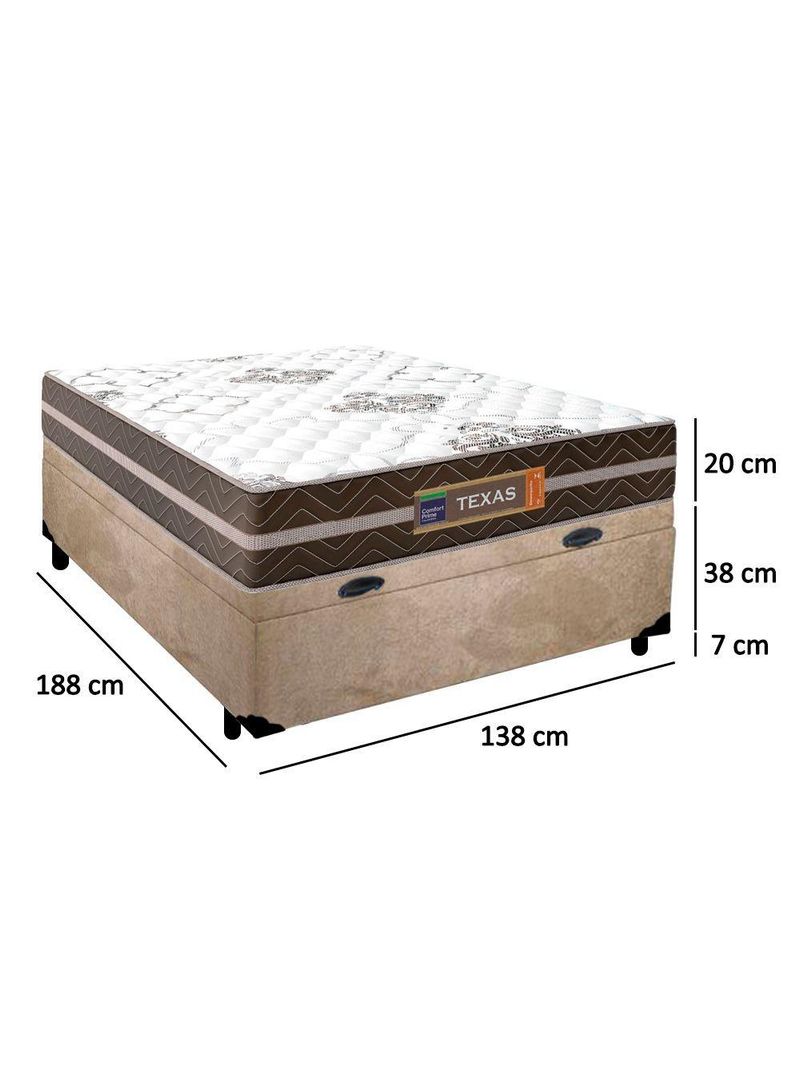 Cama Box Baú Casal Suede + Colchão Molas Ensacadas Texas Colchões 138cm Bege - Suporta Até 120 Kg Por Pessoa