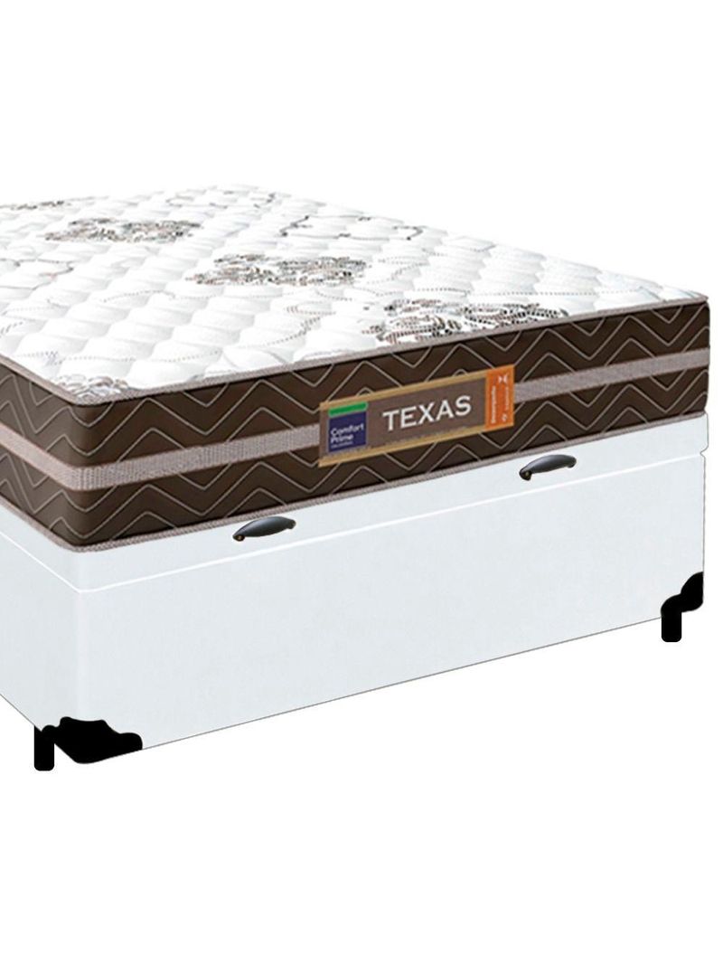 Cama Box Baú Casal Sintético + Colchão Molas Ensacadas Texas Colchões 138x188x67cm Branco