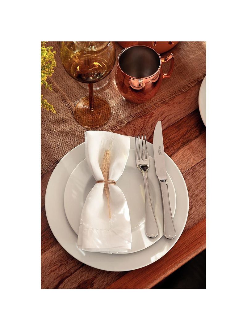 Conjunto com 12 pratos tramontina maria augusta em porcelana - branco