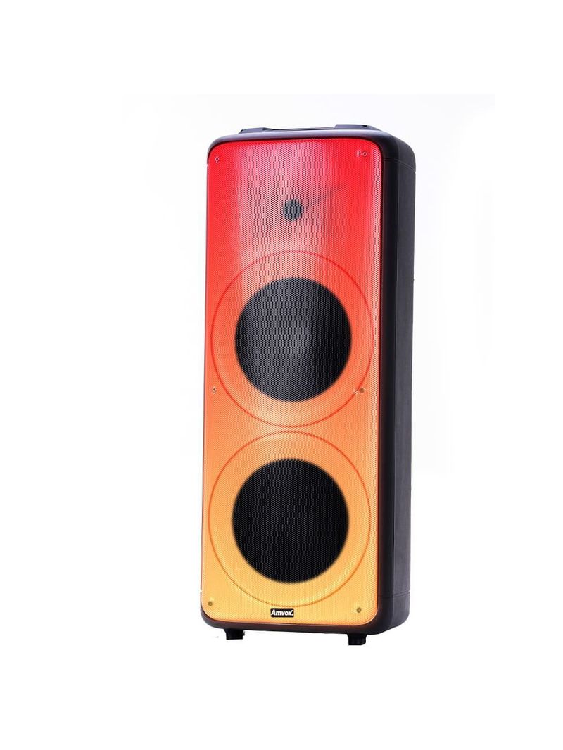 Caixa de som amplificada amvox party vox prime bivolt com bluetooth, alça, 2 woofers de 10", 1 tweeter de 3" e display de led 2000w - preta