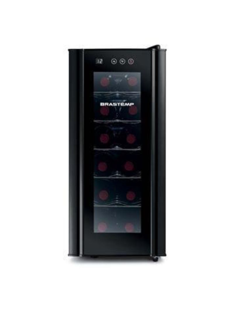 Adega de vinhos brastemp bzc12be com iluminação led com painel eletrônico para 12 garrafas - preta