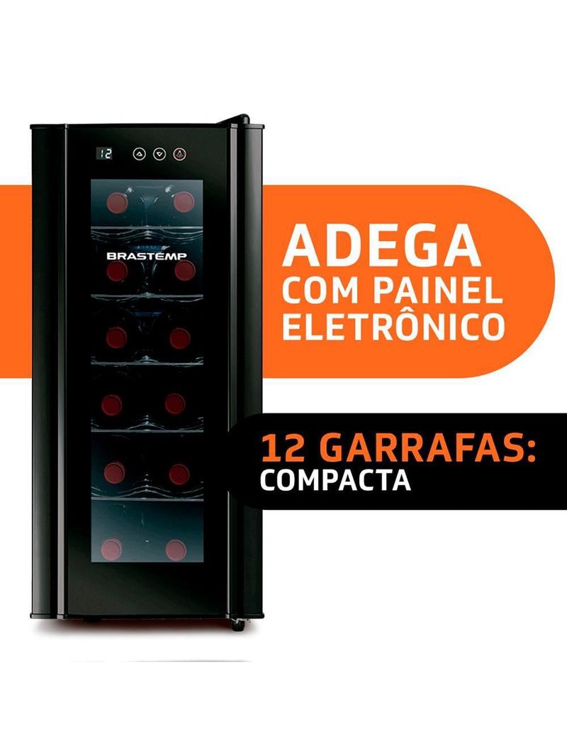 Adega de vinhos brastemp bzc12be com iluminação led com painel eletrônico para 12 garrafas - preta