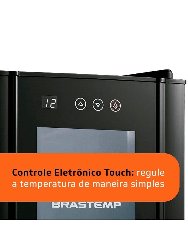 Adega de vinhos brastemp bzc12be com iluminação led com painel eletrônico para 12 garrafas - preta