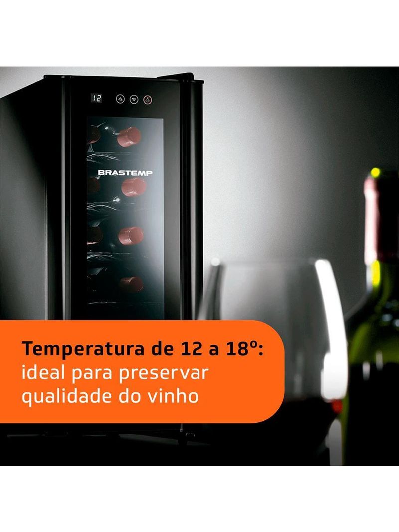 Adega de vinhos brastemp bzc12be com iluminação led com painel eletrônico para 12 garrafas - preta