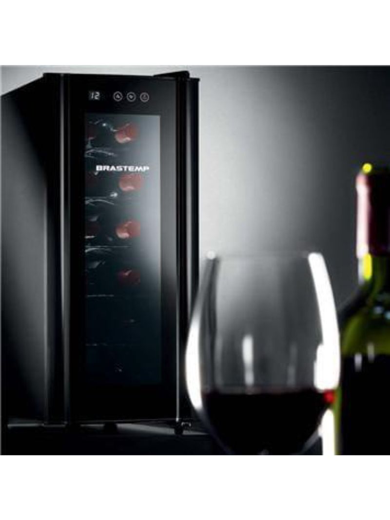 Adega de vinhos brastemp bzc12be com iluminação led com painel eletrônico para 12 garrafas - preta