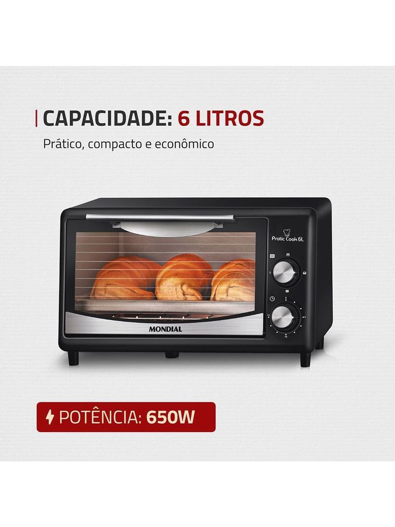 Forno elétrico mondial pratic cook fr-09 com 6 litros – preto