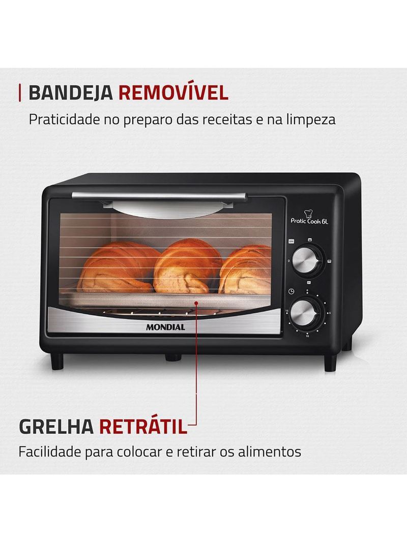 Forno elétrico mondial pratic cook fr-09 com 6 litros – preto