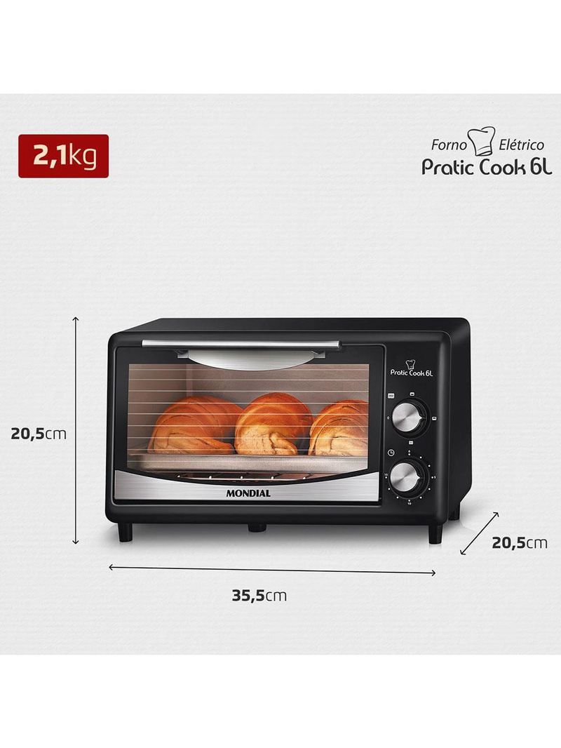 Forno elétrico mondial pratic cook fr-09 com 6 litros – preto