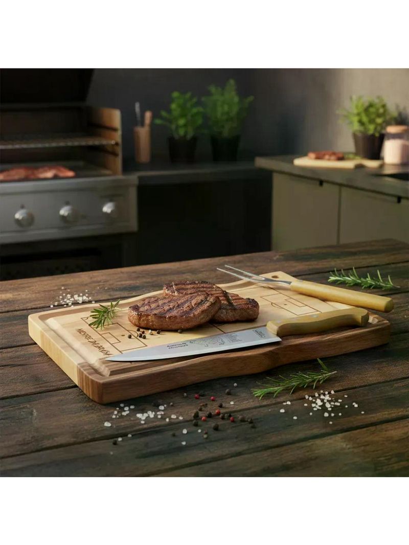 Kit churrasco tramontina copa do mundo 3 peças aço inox