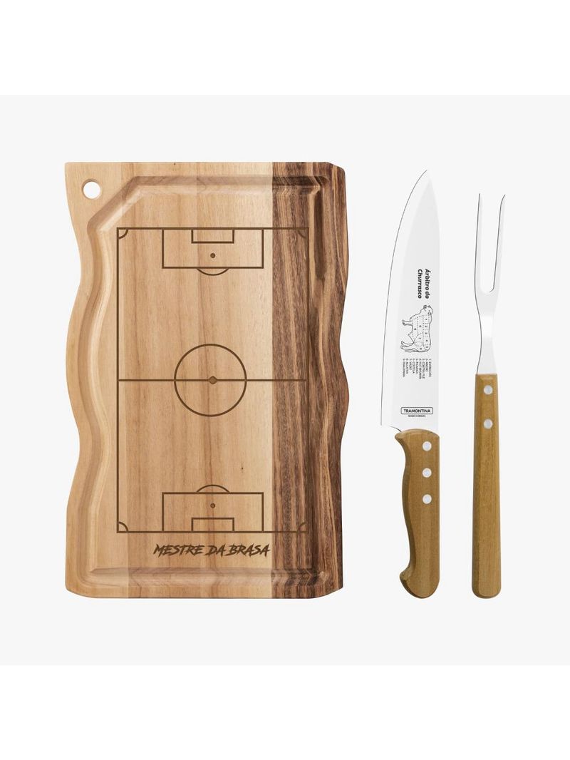 Kit churrasco tramontina copa do mundo 3 peças aço inox