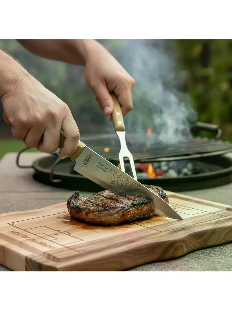 Kit churrasco tramontina copa do mundo 3 peças aço inox