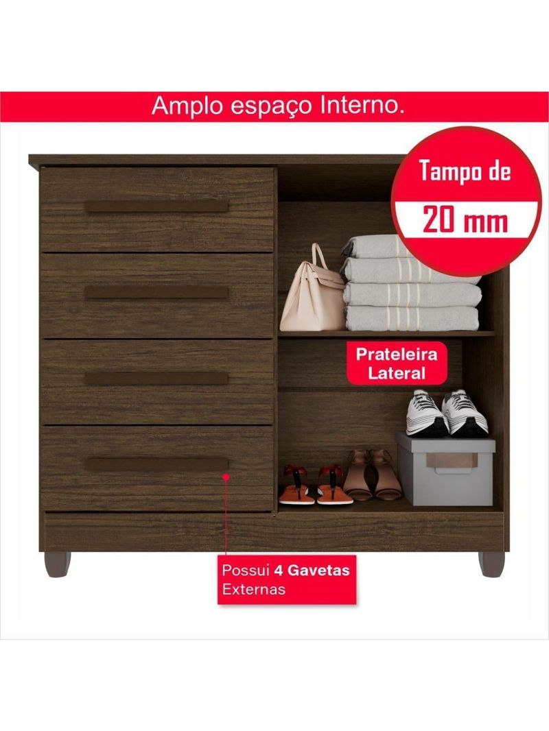 Cômoda 2 Portas 4 Gavetas Madri Plus Com Sapateira