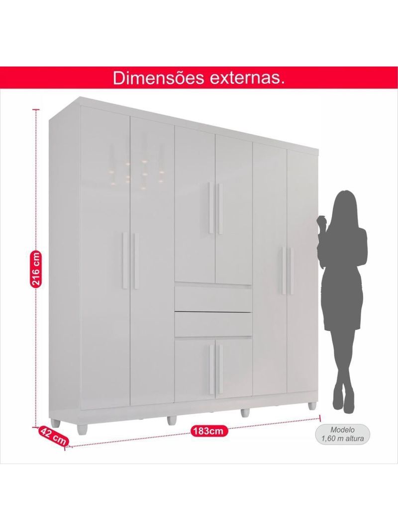 Guarda-roupa De Casal Giga Top 8 Portas 2 Gavetas