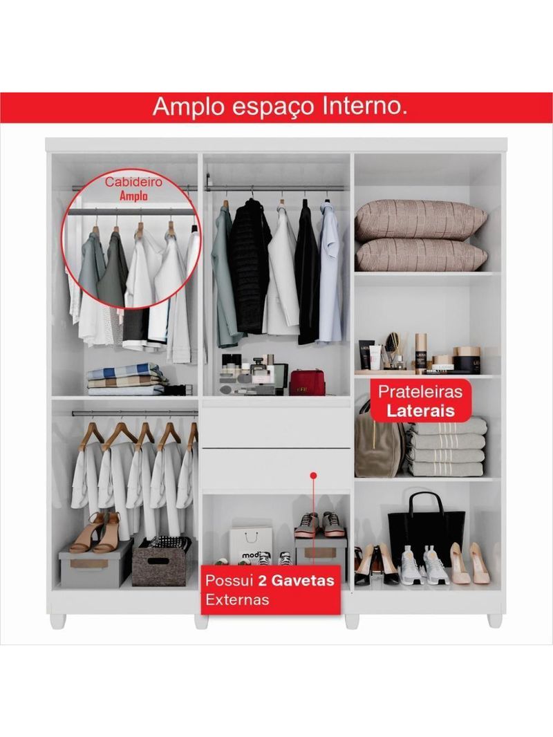 Guarda-roupa De Casal Giga Top 8 Portas 2 Gavetas