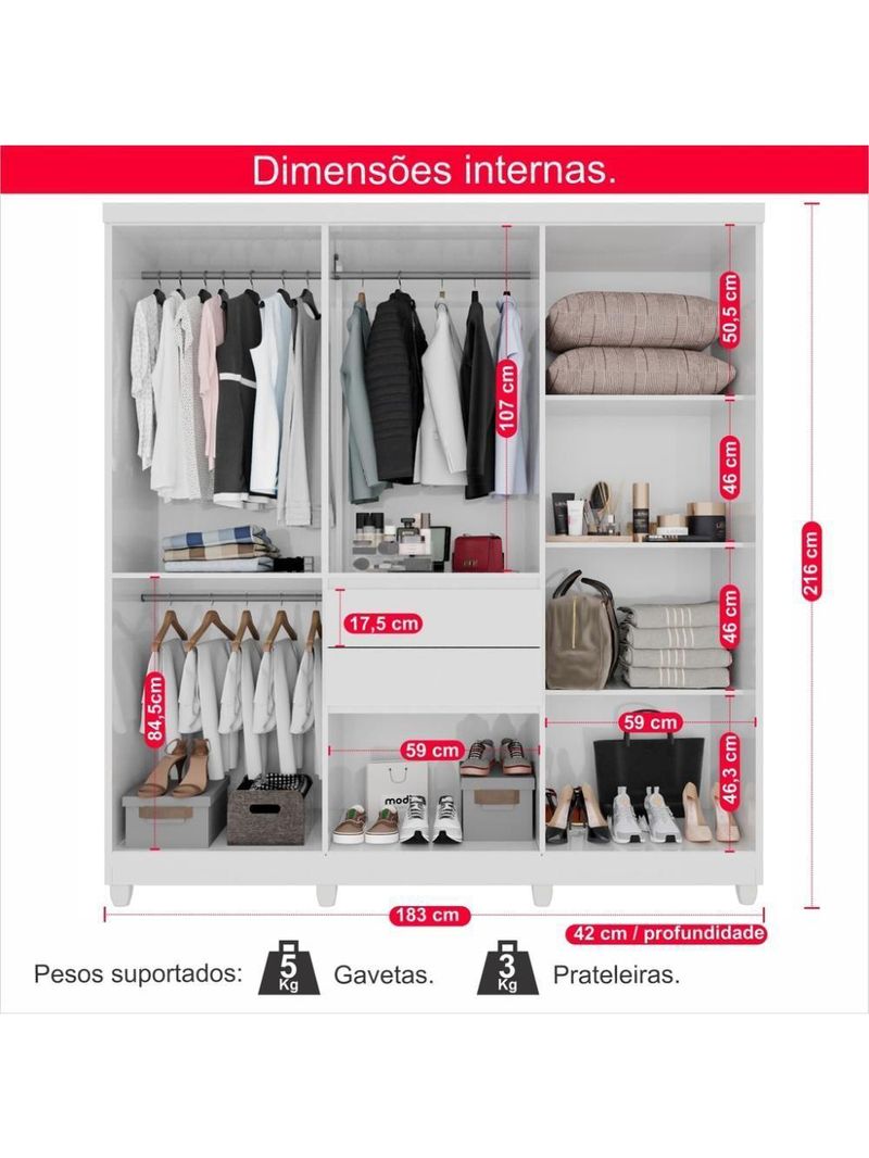Guarda-roupa De Casal Giga Top 8 Portas 2 Gavetas