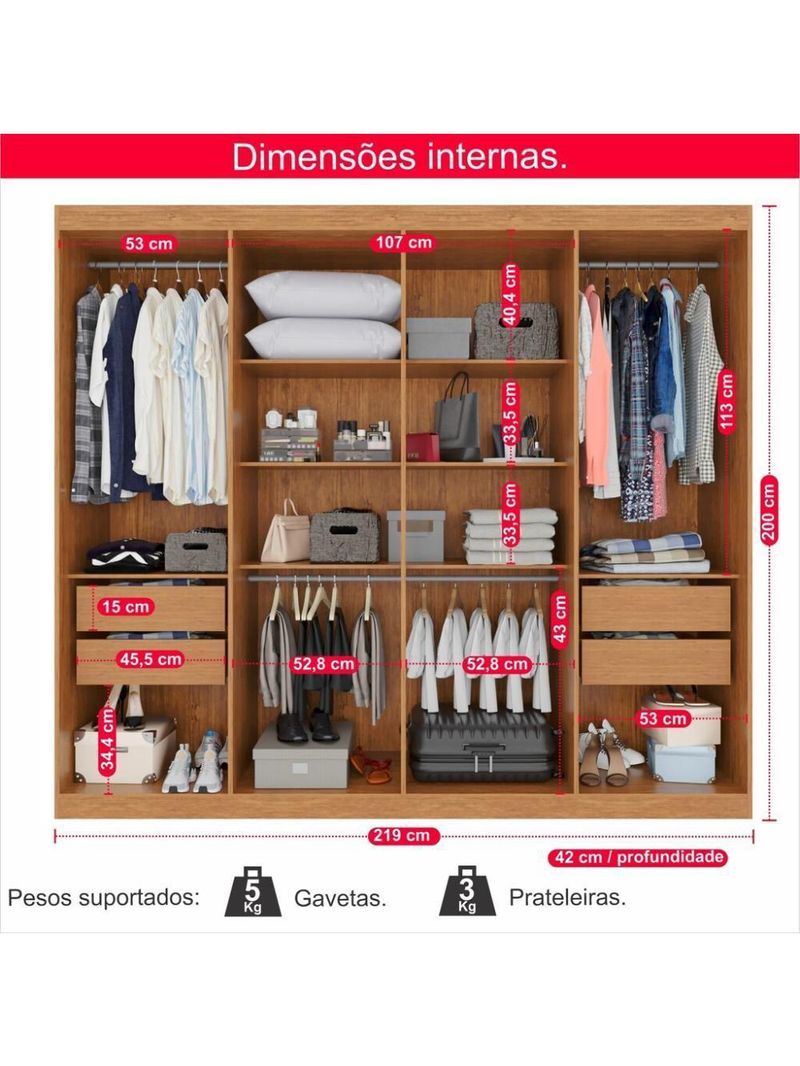 Guarda-roupa Casal 100% Mdf 8 Portas E 4 Gavetas Herrera