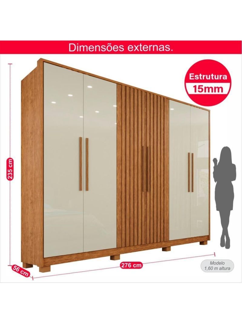 Guarda-roupa Casal 100% Mdf 6 Portas E 6 Gavetas Premium Ripado