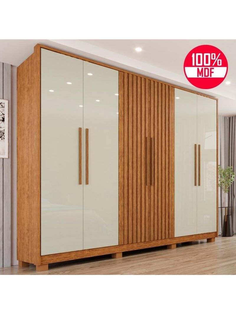 Guarda-roupa Casal 100% Mdf 6 Portas E 6 Gavetas Premium Ripado