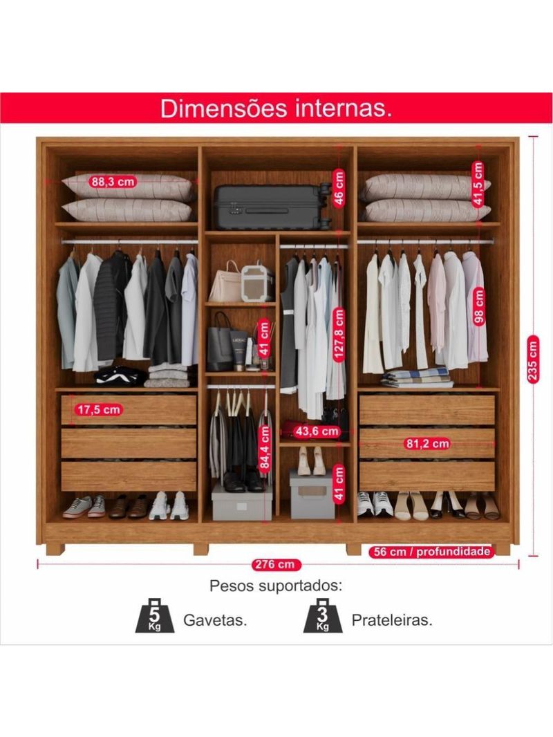 Guarda-roupa Casal 100% Mdf 6 Portas E 6 Gavetas Premium Ripado