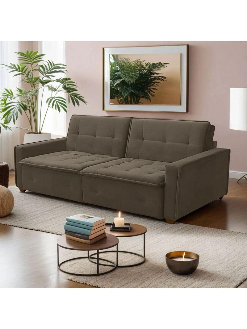 Sofá Cama Reclinável 3 Lugares Filadélfia Veludo Marrom Café - Lojas Curitibanas