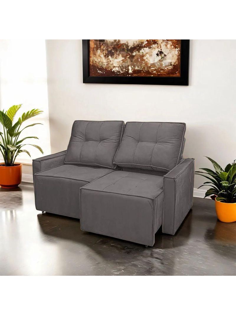Sofá Retrátil Reclinável Monaco Veludo Cinza Trovão - Lojas Curitibanas