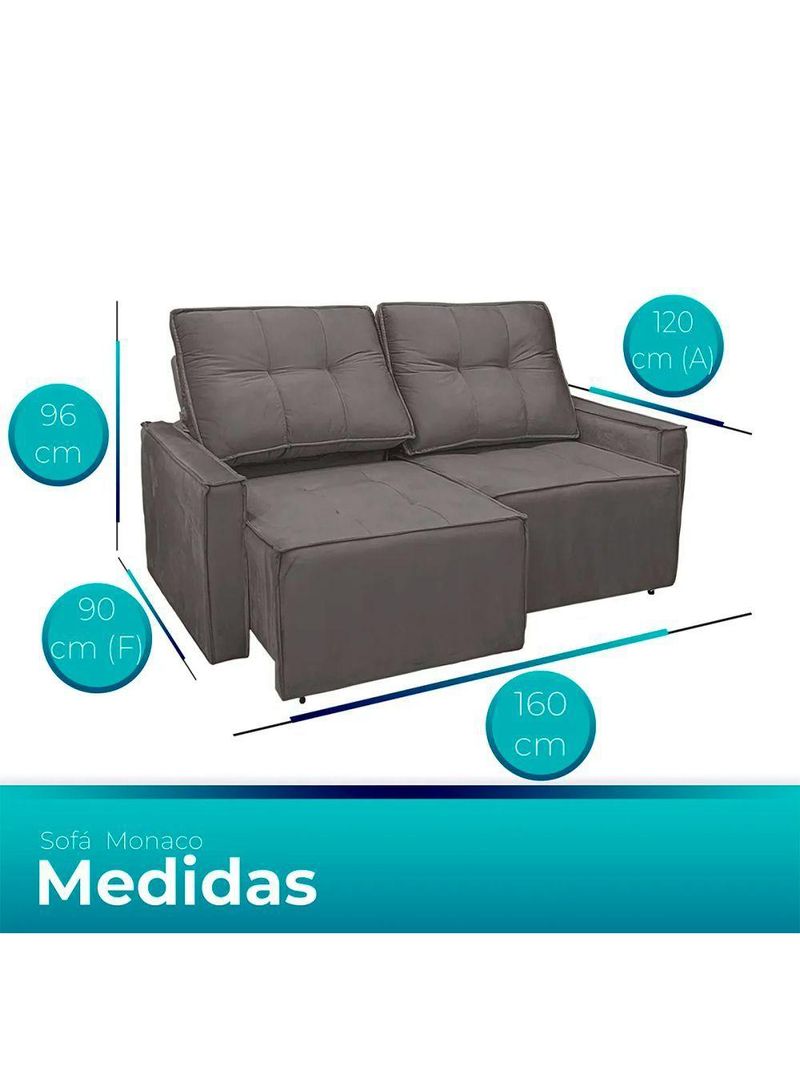 Sofá Retrátil Reclinável Monaco Veludo Cinza Trovão - Lojas Curitibanas