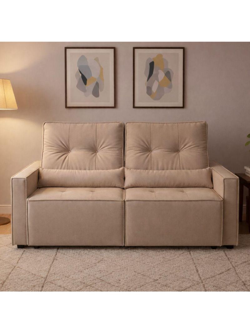 Sofá Retrátil E Reclinável Londrina 1,60m Em Veludo Com Assento D23 – Lojas Curitibanas Bege
