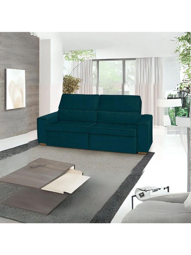 Sofá Retrátil E Reclinável 3 Lugares Havana Azul Lux - Lojas Curitibanas