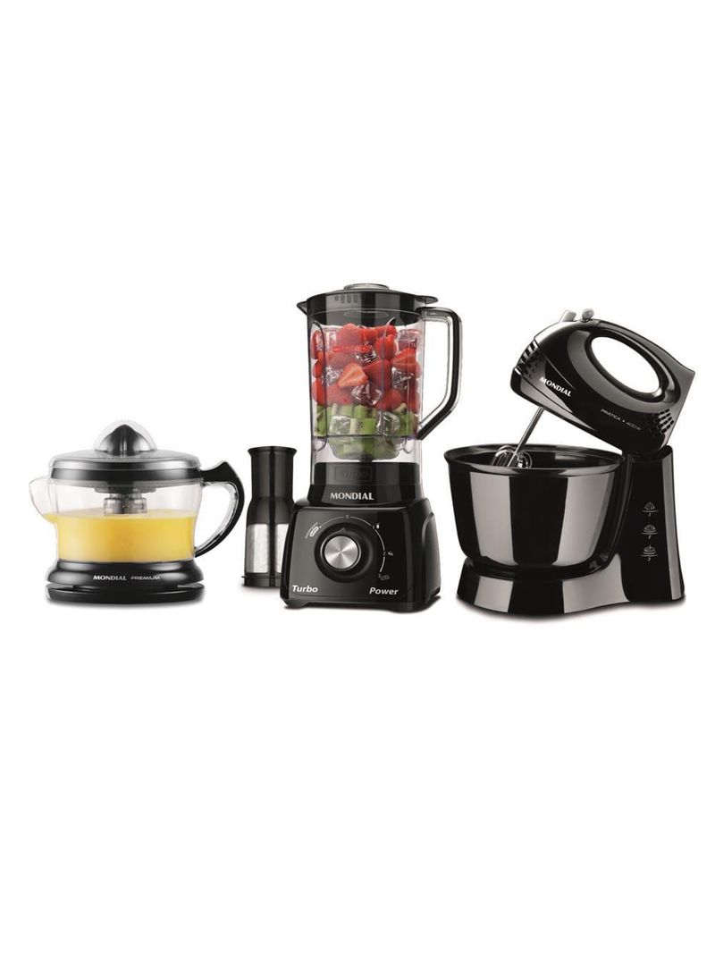 Conjunto especial mondial kt-105-b (espremedor premium + batedeira prática + liquidificador turbo power) - preto