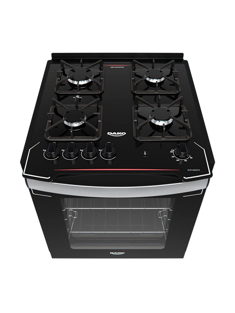 Fogão de embutir dako diplomata 4 bocas preto mesa de vidro bivolt