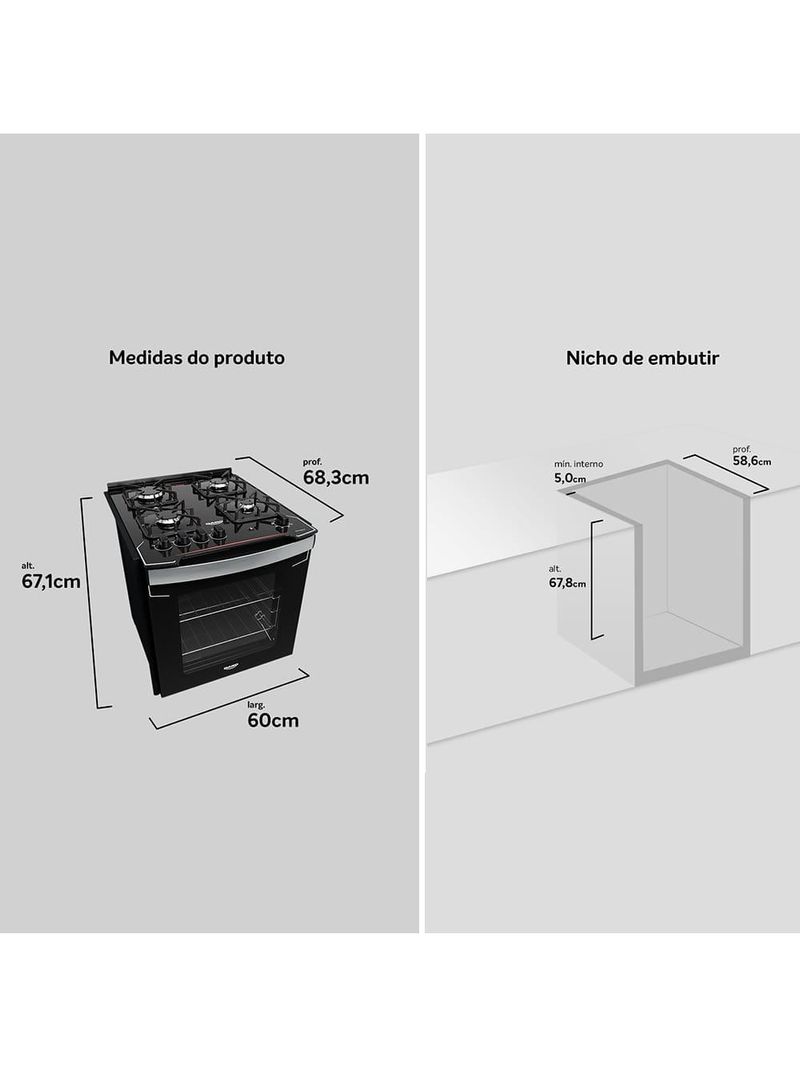 Fogão de embutir dako diplomata 4 bocas preto mesa de vidro bivolt