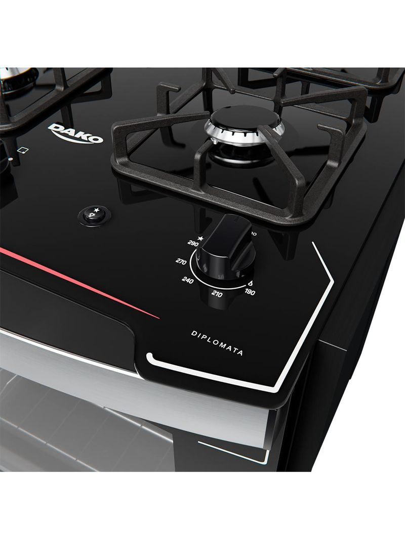 Fogão de embutir dako diplomata 4 bocas preto mesa de vidro bivolt