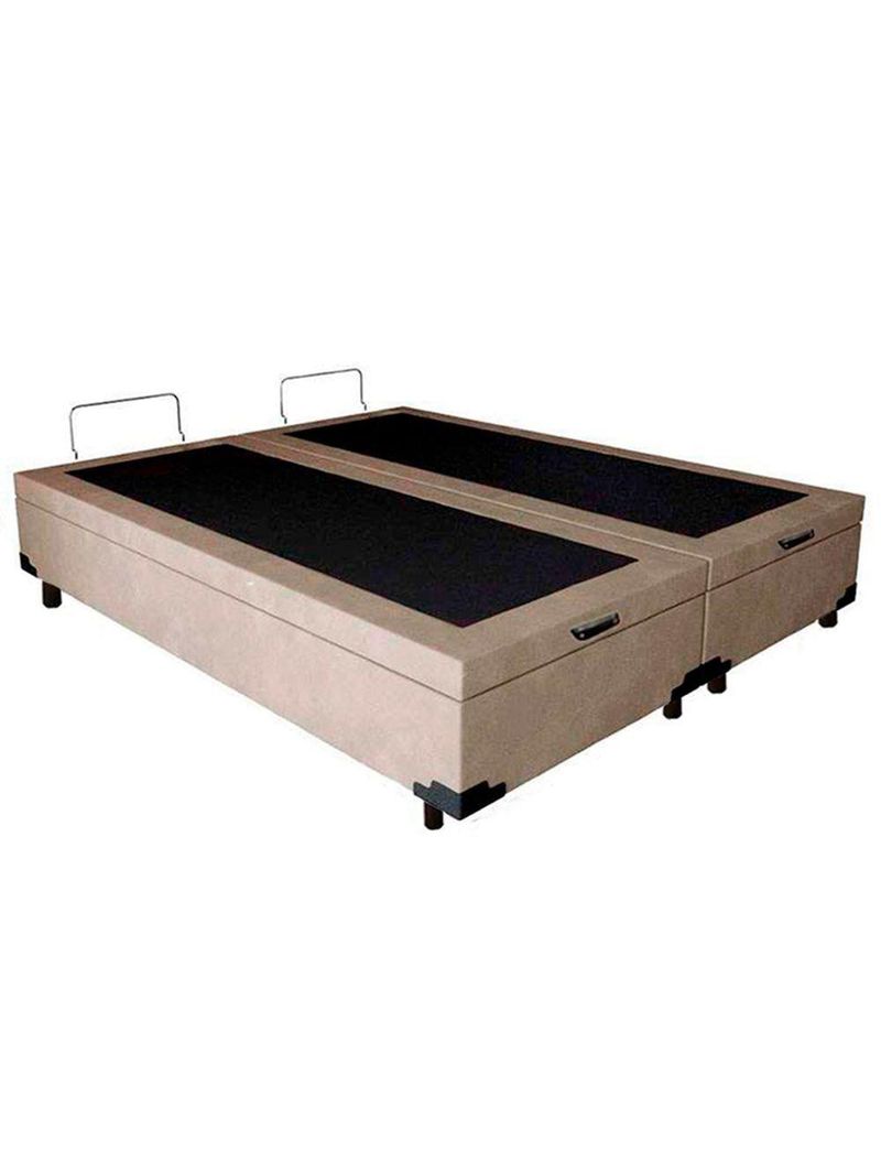 Cama Box Baú King Bipartido Suede Cama Bege 192x203x45cm