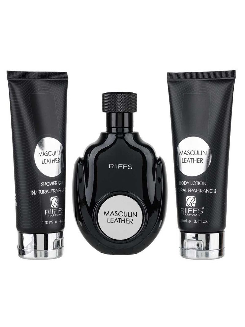 Kit Perfume Masculin Leather Riffs Edp Masculino 100ml+ Shower 100ml + Body Lotion 100ml