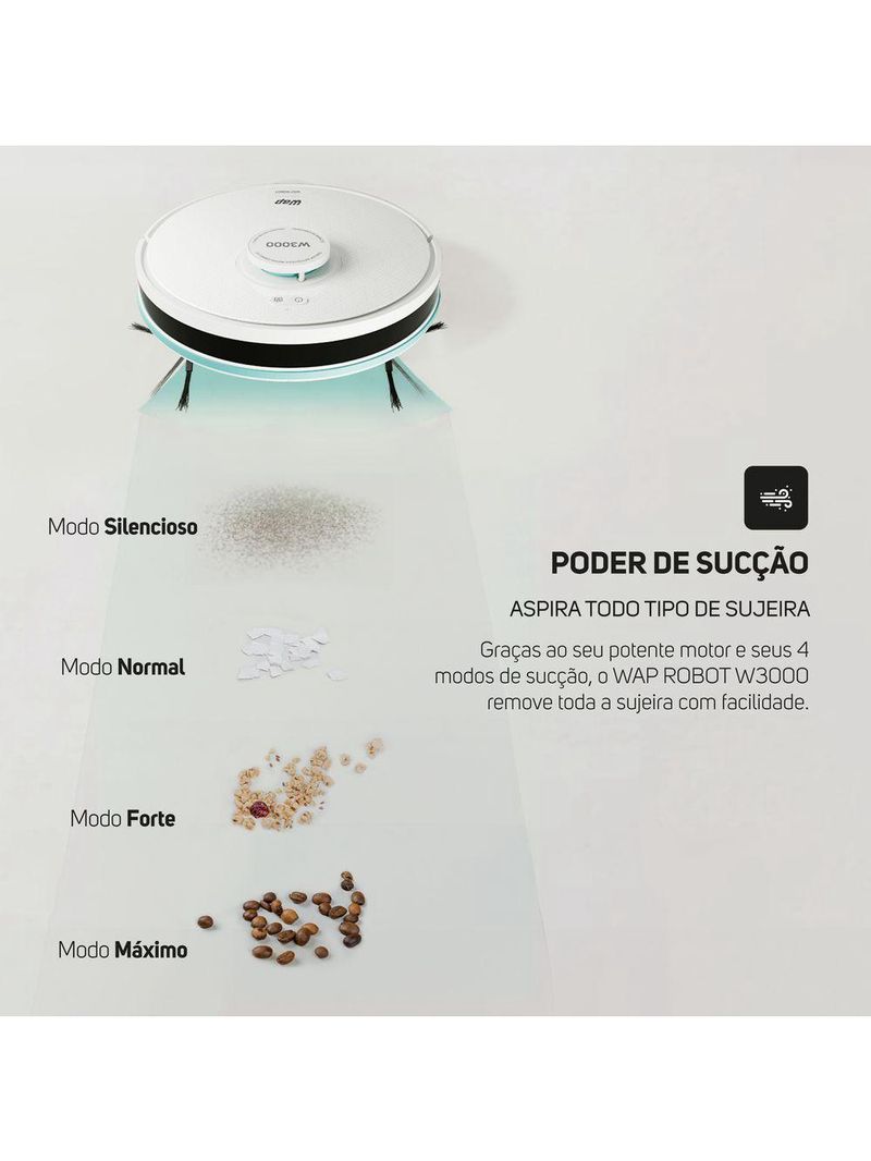 Aspirador De Pó Robo WAP Robot W3000 3 Em 1 Smart Bivolt