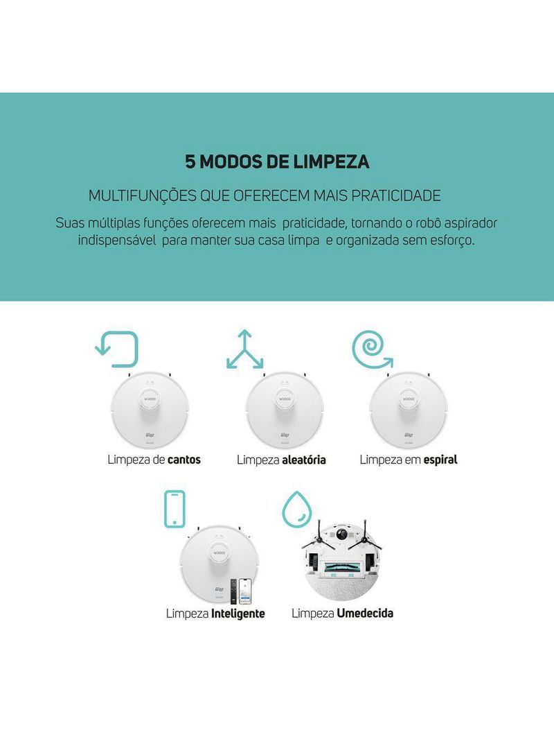Aspirador De Pó Robo WAP Robot W3000 3 Em 1 Smart Bivolt