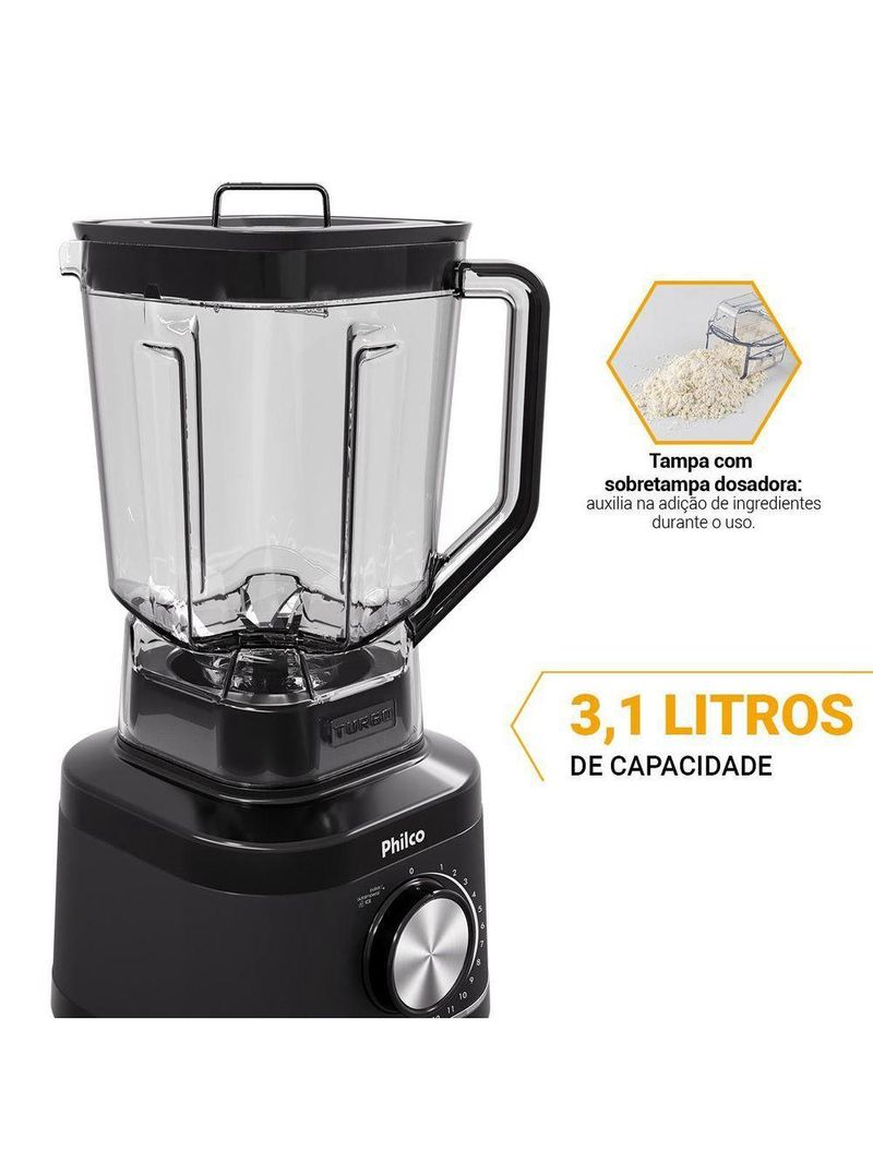 Liquidificador Philco 1500W 12 velocidades 3,1L PLQ15A 220V